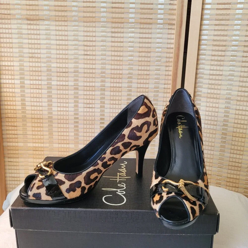 NWT COLE HAAN Pony Hair Peep-Toe Heels - Picture 2 of 6